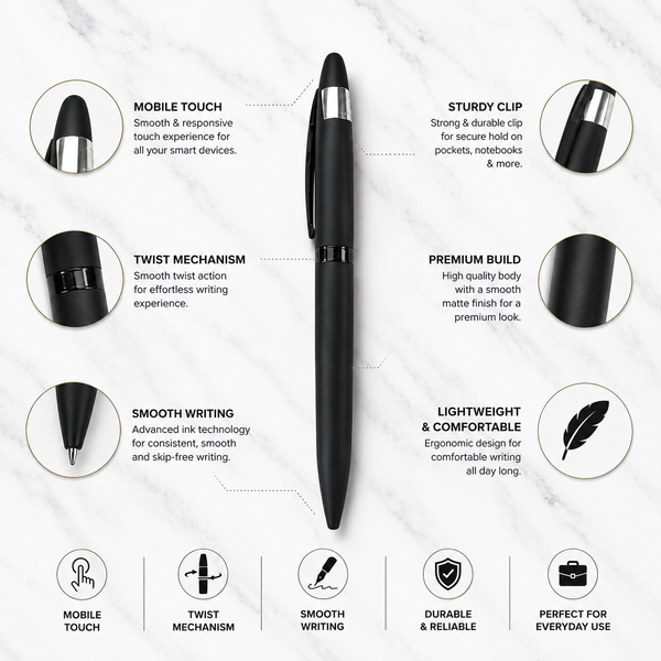 Black Body Ball Pen with Black Clip – Twist Mechanism | Cross Type Blue Ink