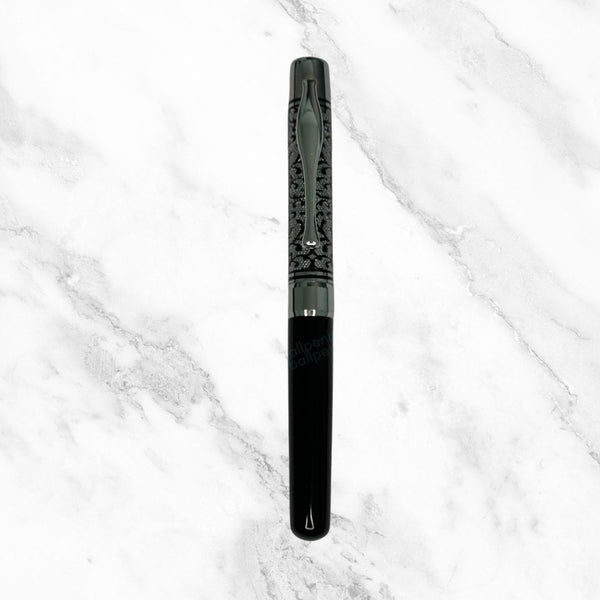 Black Body Ball Pen with Designer Silver Cap – Openable Mechanism | Smooth Blue Ink Writing