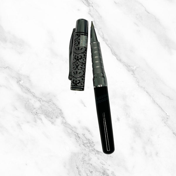 Black Body Ball Pen with Designer Silver Cap – Openable Mechanism | Smooth Blue Ink Writing