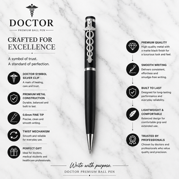 Black Body Ball Pen – Doctor Silver Clip | Twist Mechanism