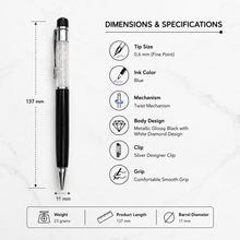 Black Diamond Pen – Elegant Design | Smooth Writing with Mini VT Refill Blue Ink