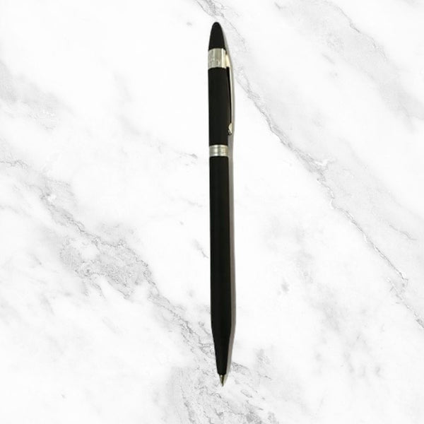 Black Metal Ball Pen with Silver Clip – Elegant Twist | Smooth Blue Ink Writing 0.6mm