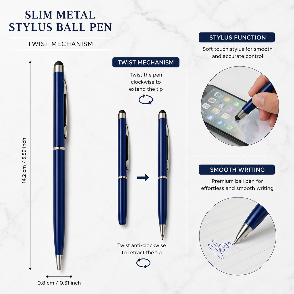 Metallic Glossy Blue Mobile Touch Ball Pen – Twist Mechanism | Blue Ink