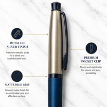 Gunmetal and Blue Twist Ball Pen – Black Ink | BallPenBazaar