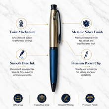 Gunmetal and Blue Twist Ball Pen – Black Ink | BallPenBazaar