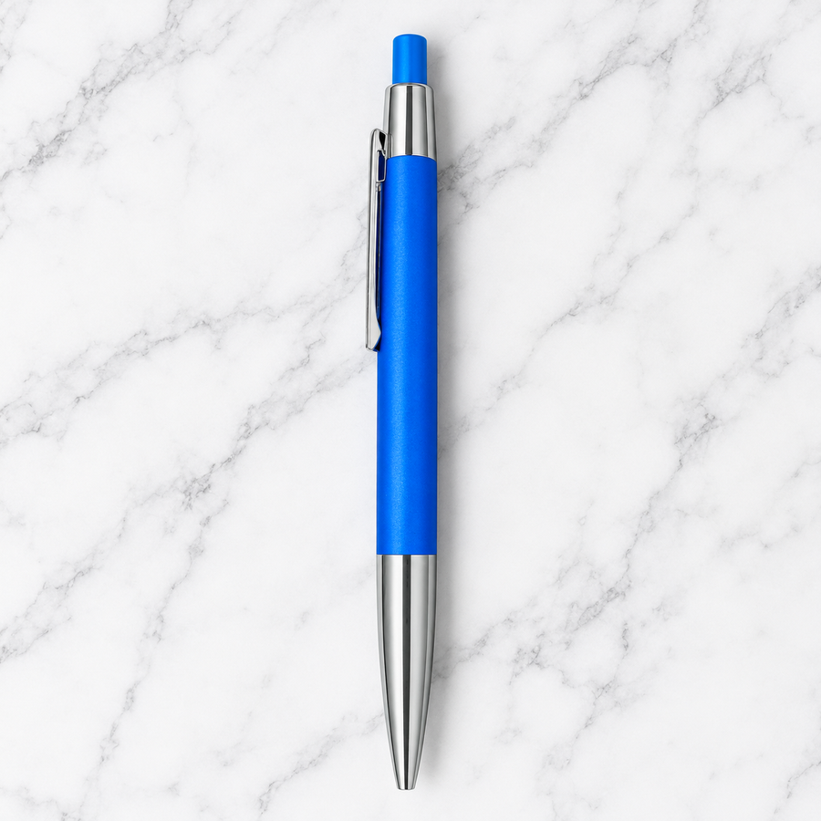 Ball Pen Bazaar Matt Blue Ball Pen with Silver Design & Silver Clip | Click Mechanism | Blue Ink | 1 Extra Refill