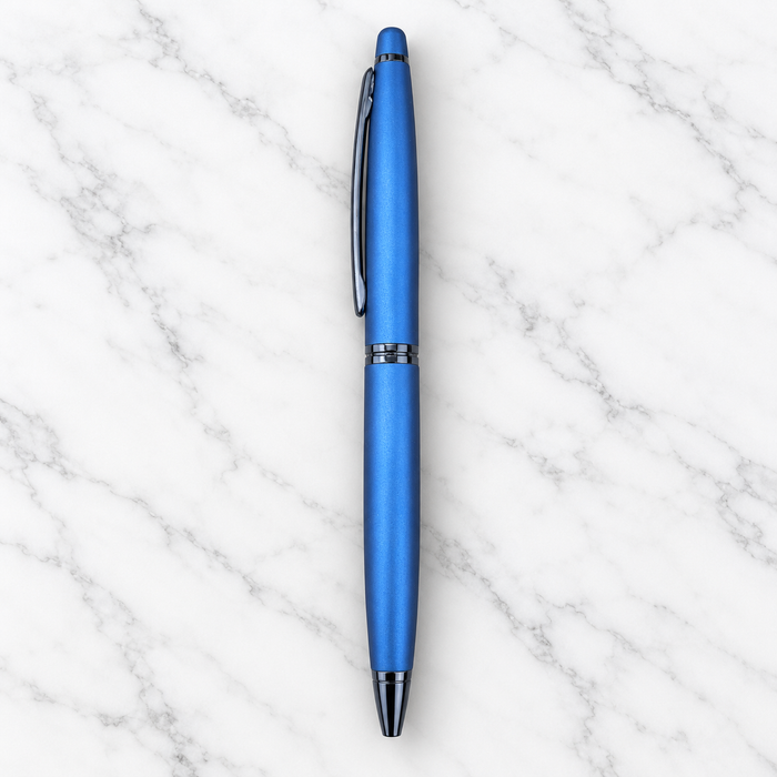Matt Blue Metal Ball Pen with Glossy Blue Clip | Twist Mechanism | Blue Ink | 1 Extra Refill Free