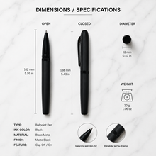 Ball Pen Bazaar Matt Black Ball Pen with Magnetic Cap | Openable Mechanism | Black Ink | 1 Pen + 1 Free Refill
