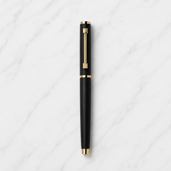 Ballpen Bazaar Matt Black Metal Ball Pen with Matt Black Cap & Designer Glossy Gold Clip | Openable Cap | Blue Ink | Premium Executive Writing Pen | 1 Pen + 1 Free Refill | Gift for Office & Business
