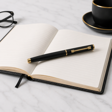 Ballpen Bazaar Matt Black Metal Ball Pen with Matt Black Cap & Designer Glossy Gold Clip | Openable Cap | Blue Ink | Premium Executive Writing Pen | 1 Pen + 1 Free Refill | Gift for Office & Business