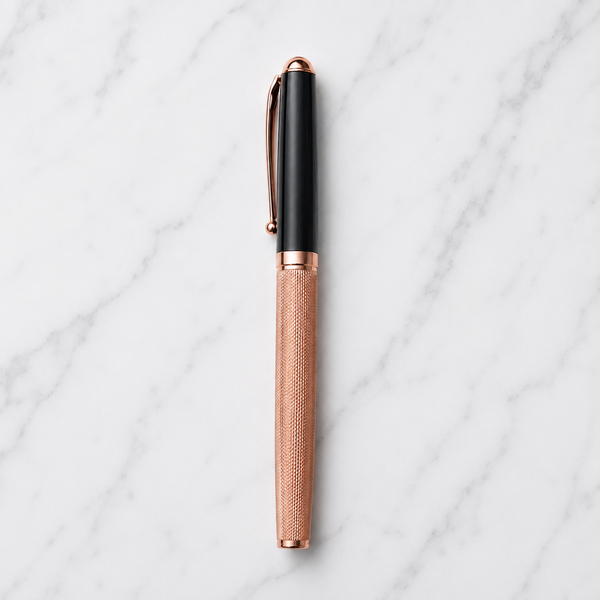 Ball Pen Bazaar Metallic Glossy Rose Gold Ball Pen with Black Cap & Copper Clip | Openable Mechanism | Black Ink | 1 Extra Refill Free
