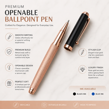 Ballpen Bazaar Metallic Glossy Rose Gold Ball Pen with Black Cap & Rose Gold Clip | Openable Mechanism | Blue Ink | 1 Pen + 1 Free Refill