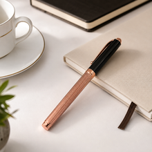 Ballpen Bazaar Metallic Glossy Rose Gold Ball Pen with Black Cap & Rose Gold Clip | Openable Mechanism | Blue Ink | 1 Pen + 1 Free Refill