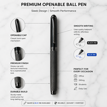 Ballpen Bazaar Metallic Glossy Gunmetal Colour Ball Pen with Black Cap & Gunmetal Clip | Openable Metal Ball Pen | Blue Ink | 1 Pen + 1 Free Refill