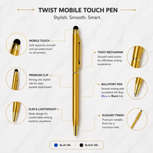 Ballpen Bazaar Stylus Metallic Glossy Gold Ball Pen | Gold Clip Twist Mechanism | Blue Ink | 1 Pen + 1 Free Refill | Name Engraving Available