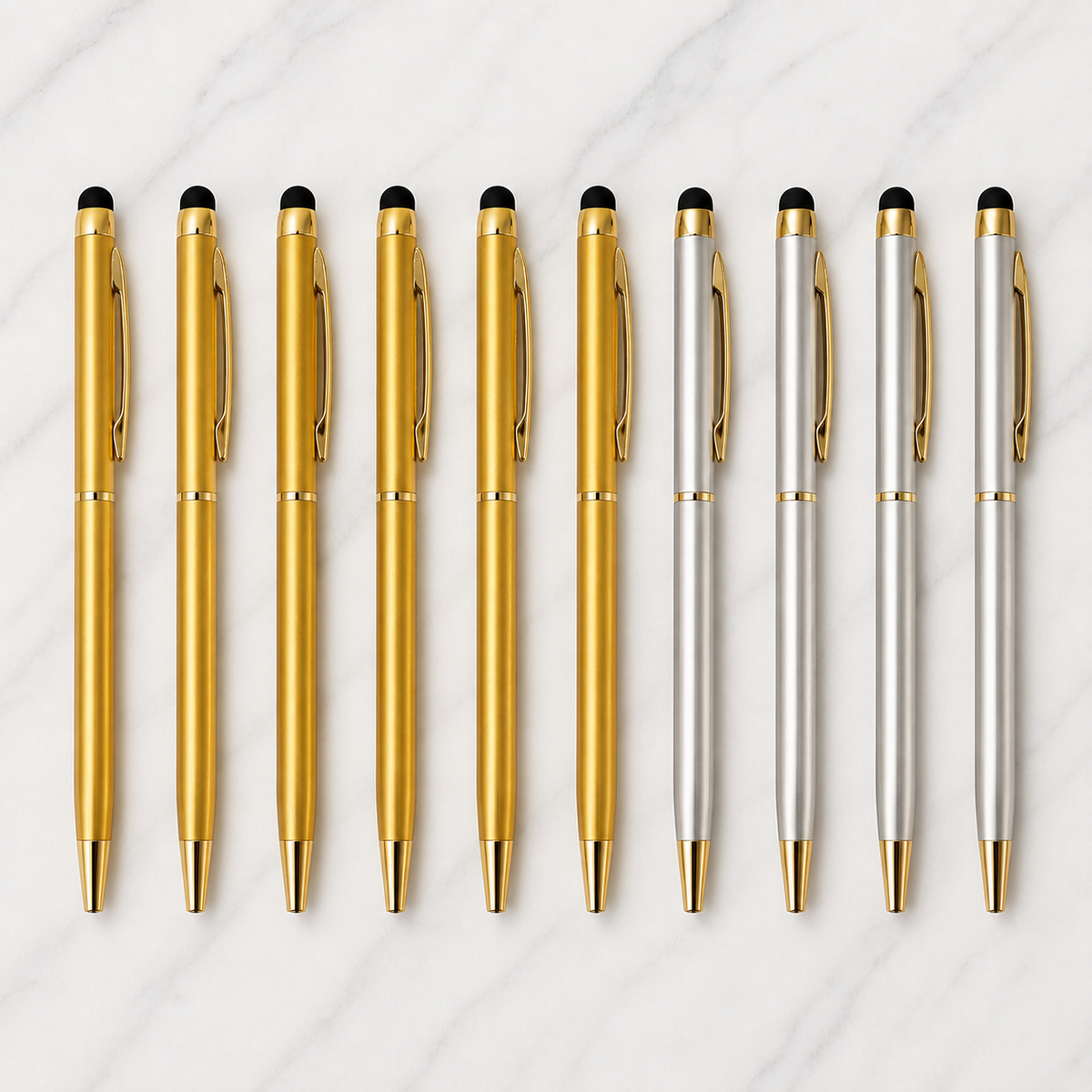 Set of 10 Gold & Silver Stylus Twist Ball Pens product view 1