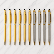 Ballpen Bazaar Set of 10 Stylus Metallic Glossy Gold & Silver Twist Ball Pens | Blue Ink | 10 Free Refills | Premium Metal Pens