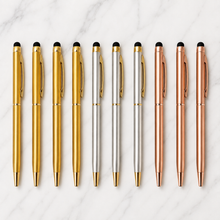 Ballpen Bazaar Set of 09 Stylus Metallic Glossy Gold Silver Rose Gold Twist Ball Pens with Blue Ink | 9 Pens + 9 Free Refills | Premium Metal Writing Pens