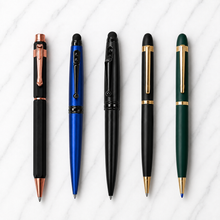 Ballpen Bazaar Set of 5 Premium Metal Twist Ball Pens | Matt Black, Stylus Blue & Black, Copper & Gold Clip | Blue Ink | 5 Pens Included Refill