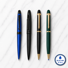 Ballpen Bazaar Set of 4 Premium Metal Twist Ball Pens | Matt Black Gold Clip & Stylus Black Blue Pens | Blue Ink | 4 Pens with Refills