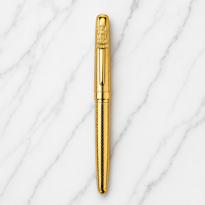 Metallic gold Ashoka emblem openable ball pen product image