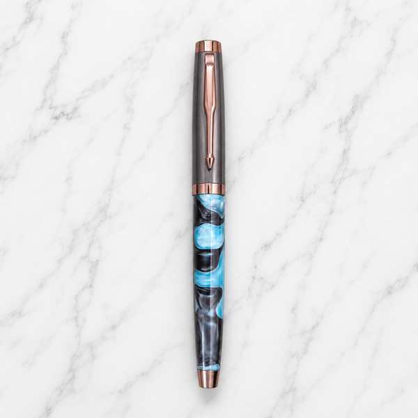 Ballpen Bazaar Metallic Glossy Gunmetal & Blue Acrylic Designer Roller Ball Pen with Gunmetal Cap | Openable Mechanism | Blue Ink | 1 Pen + 1 Free Refill