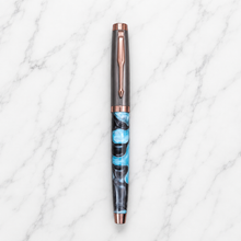 Ballpen Bazaar Metallic Glossy Gunmetal & Blue Acrylic Designer Roller Ball Pen with Gunmetal Cap | Openable Mechanism | Blue Ink | 1 Pen + 1 Free Refill