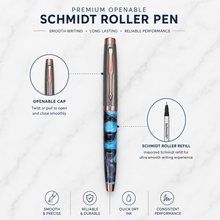 Ballpen Bazaar Metallic Glossy Gunmetal & Blue Acrylic Designer Roller Ball Pen with Gunmetal Cap | Openable Mechanism | Blue Ink | 1 Pen + 1 Free Refill