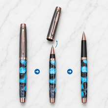 Ballpen Bazaar Metallic Glossy Gunmetal & Blue Acrylic Designer Roller Ball Pen with Gunmetal Cap | Openable Mechanism | Blue Ink | 1 Pen + 1 Free Refill