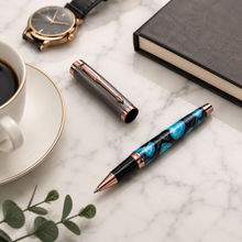Ballpen Bazaar Metallic Glossy Gunmetal & Blue Acrylic Designer Roller Ball Pen with Gunmetal Cap | Openable Mechanism | Blue Ink | 1 Pen + 1 Free Refill
