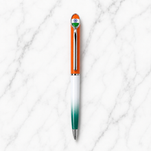 Ballpen Bazaar Matt Orange White and Green Tiranga Radiant Ball Pen with Silver Clip and Indian Flag Logo | Twist Mechanism | Blue Ink | 1 Pen + 1 Free Refill
