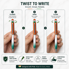 Ballpen Bazaar Matt Orange White and Green Tiranga Radiant Ball Pen with Silver Clip and Indian Flag Logo | Twist Mechanism | Blue Ink | 1 Pen + 1 Free Refill