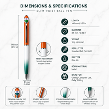 Ballpen Bazaar Matt Orange White and Green Tiranga Radiant Ball Pen with Silver Clip and Indian Flag Logo | Twist Mechanism | Blue Ink | 1 Pen + 1 Free Refill