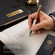 Ballpen Bazaar Matt Orange White and Green Tiranga Radiant Ball Pen with Silver Clip and Indian Flag Logo | Twist Mechanism | Blue Ink | 1 Pen + 1 Free Refill