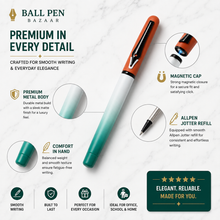 Ballpen Bazaar Matt White & Green Dual Colour Ball Pen with Orange Magnetic Cap & Black Clip | Openable Mechanism | Tiranga Shade Independence Day Special | Black Ink | 1 Pen + 1 Extra Refill