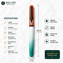 Ballpen Bazaar Matt White & Green Dual Colour Ball Pen with Orange Magnetic Cap & Black Clip | Openable Mechanism | Tiranga Shade Independence Day Special | Black Ink | 1 Pen + 1 Extra Refill