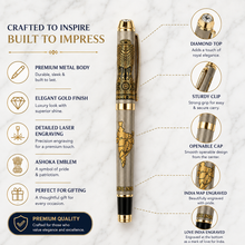 Ballpen Bazaar Metallic Glossy Bharat Pride Heritage Metal Ball Pen with Lion Capital & India Map | Gold Clip | Openable Cap | Blue Ink | Premium Executive Writing Pen | 1 Pen + 1 Free Refill