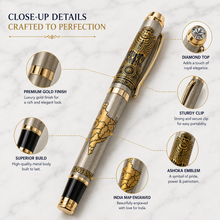 Ballpen Bazaar Metallic Glossy Bharat Pride Heritage Metal Ball Pen with Lion Capital & India Map | Gold Clip | Openable Cap | Blue Ink | Premium Executive Writing Pen | 1 Pen + 1 Free Refill