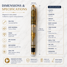 Ballpen Bazaar Metallic Glossy Bharat Pride Heritage Metal Ball Pen with Lion Capital & India Map | Gold Clip | Openable Cap | Blue Ink | Premium Executive Writing Pen | 1 Pen + 1 Free Refill