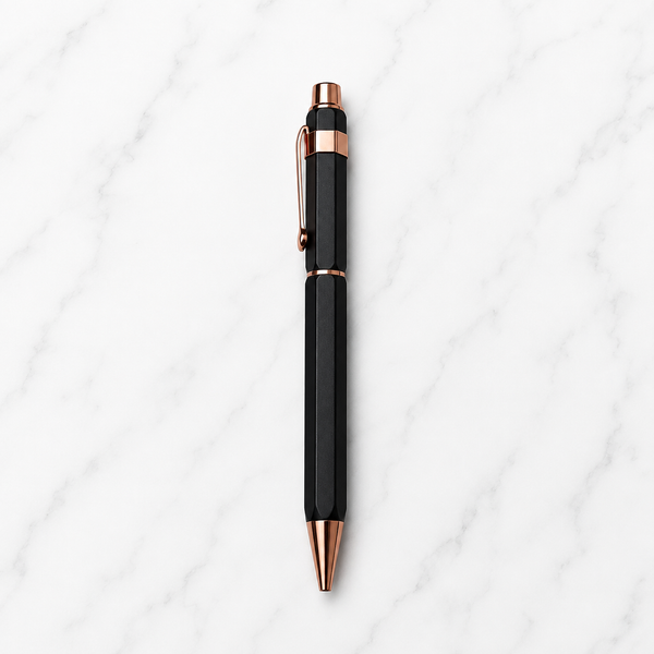 Ballpen Bazaar Matt Black Colour Body with Copper Colour Designer Shape Clip Twist Mechanism Ball Pen | Black Ink | Premium Metal Writing Pen | 1 Ball Pen with 1 Free Refill
