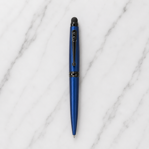 Ballpen Bazaar Stylus Matt Blue Colour Body with Black Designer Shape Clip Twist Mechanism Ball Pen | Black Ink | Premium Metal Stylus Pen | 1 Pen + 1 Free Refill