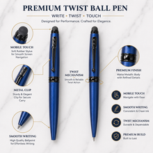 Ballpen Bazaar Stylus Matt Blue Metal Ball Pen with Black Designer Clip | Twist Mechanism | Blue Ink | 1 Pen + 1 Free Refill | Premium Stylus Pen for Office, Business & Daily Writing