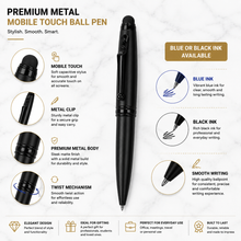 Ballpen Bazaar Stylus Matt Black Colour Body with Glossy Black Designer Shape Clip Twist Mechanism Ball Pen | Blue Ink | Premium Metal Touchscreen Stylus Pen | 1 Pen + 1 Free Refill