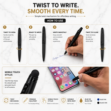 Ballpen Bazaar Stylus Matt Black Colour Body with Glossy Black Designer Shape Clip Twist Mechanism Ball Pen | Blue Ink | Premium Metal Touchscreen Stylus Pen | 1 Pen + 1 Free Refill