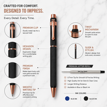 Ballpen Bazaar Matt Black Metal Ball Pen with Copper Designer Clip | Twist Mechanism | Blue Ink | 1 Pen + 1 Free Refill | Premium Executive Writing Pen