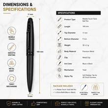 Ballpen Bazaar Stylus Matt Black Colour Body with Glossy Black Designer Shape Clip Twist Mechanism Ball Pen | Blue Ink | Premium Metal Touchscreen Stylus Pen | 1 Pen + 1 Free Refill