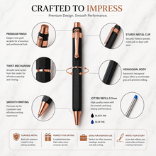 Ballpen Bazaar Matt Black Metal Ball Pen with Copper Designer Clip | Twist Mechanism | Blue Ink | 1 Pen + 1 Free Refill | Premium Executive Writing Pen