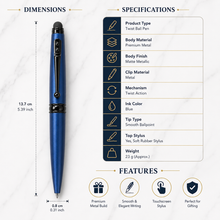 Ballpen Bazaar Stylus Matt Blue Metal Ball Pen with Black Designer Clip | Twist Mechanism | Blue Ink | 1 Pen + 1 Free Refill | Premium Stylus Pen for Office, Business & Daily Writing