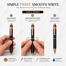Ballpen Bazaar Matt Black Metal Ball Pen with Copper Designer Clip | Twist Mechanism | Blue Ink | 1 Pen + 1 Free Refill | Premium Executive Writing Pen