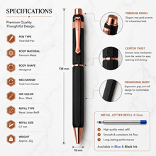 Ballpen Bazaar Matt Black Metal Ball Pen with Copper Designer Clip | Twist Mechanism | Blue Ink | 1 Pen + 1 Free Refill | Premium Executive Writing Pen